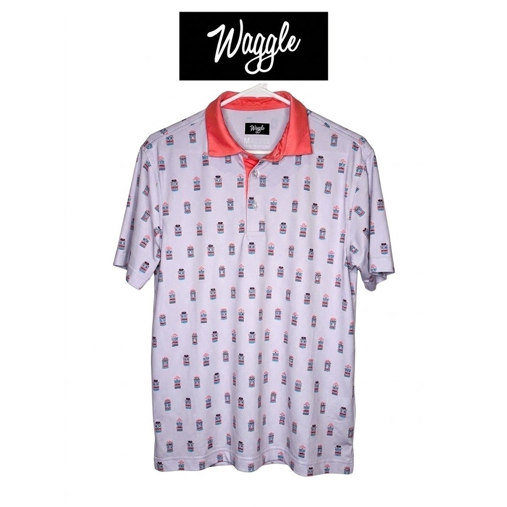 Waggle Tiki Head Golf Polo Lavender Pink Medium